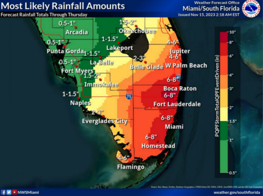 Projected rain amount for South Florida during the no-name storm. Via National Weather Service.
