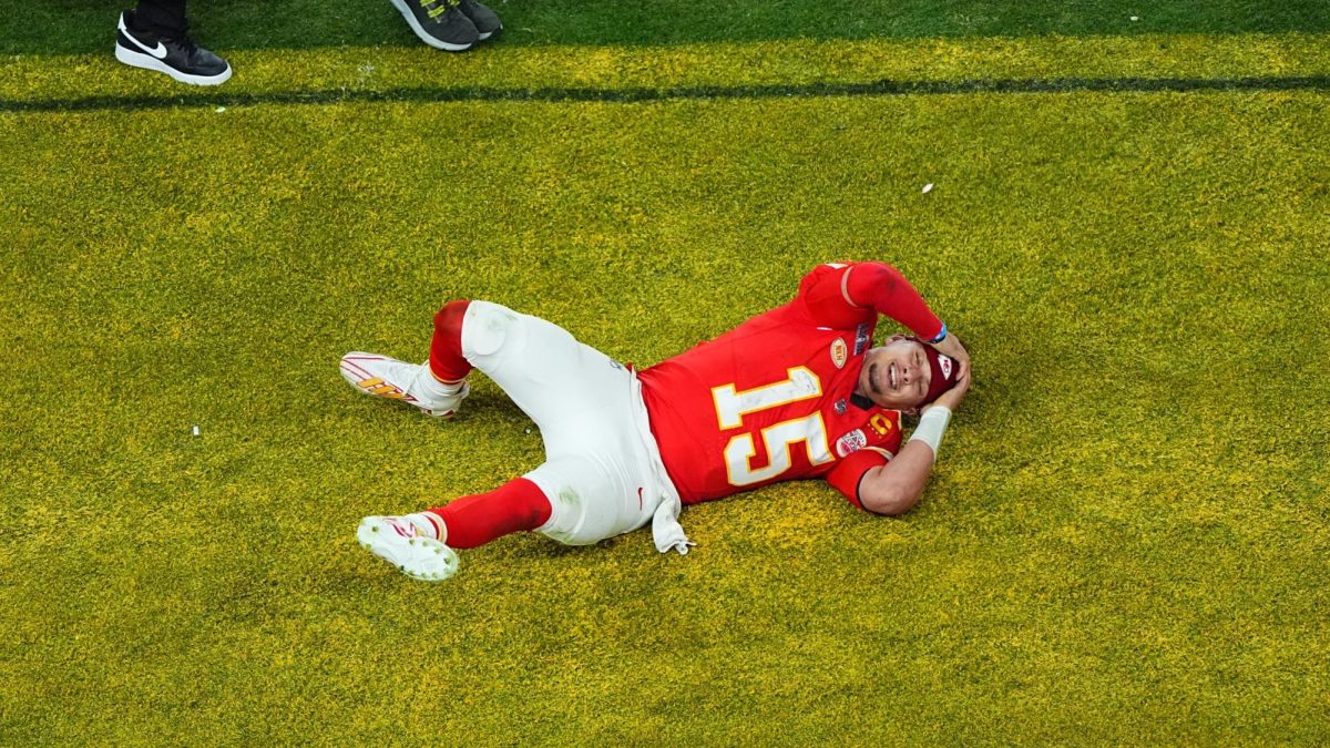 Pat Maholmes reacts after winning Super Bowl LVIII. Photo via Sam Lutz/Kansas City Chiefs
