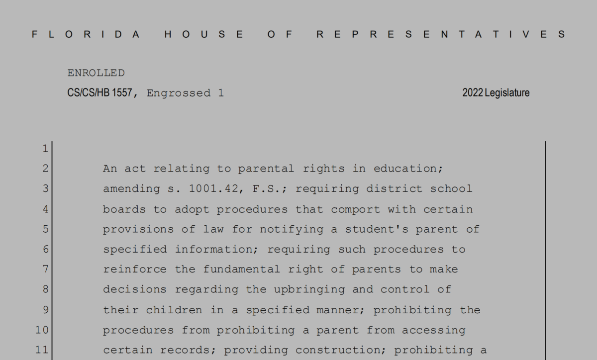 The beginning of the Parental Rights in Education bill, HB 1557, also known as the Dont Say Gay bill.
