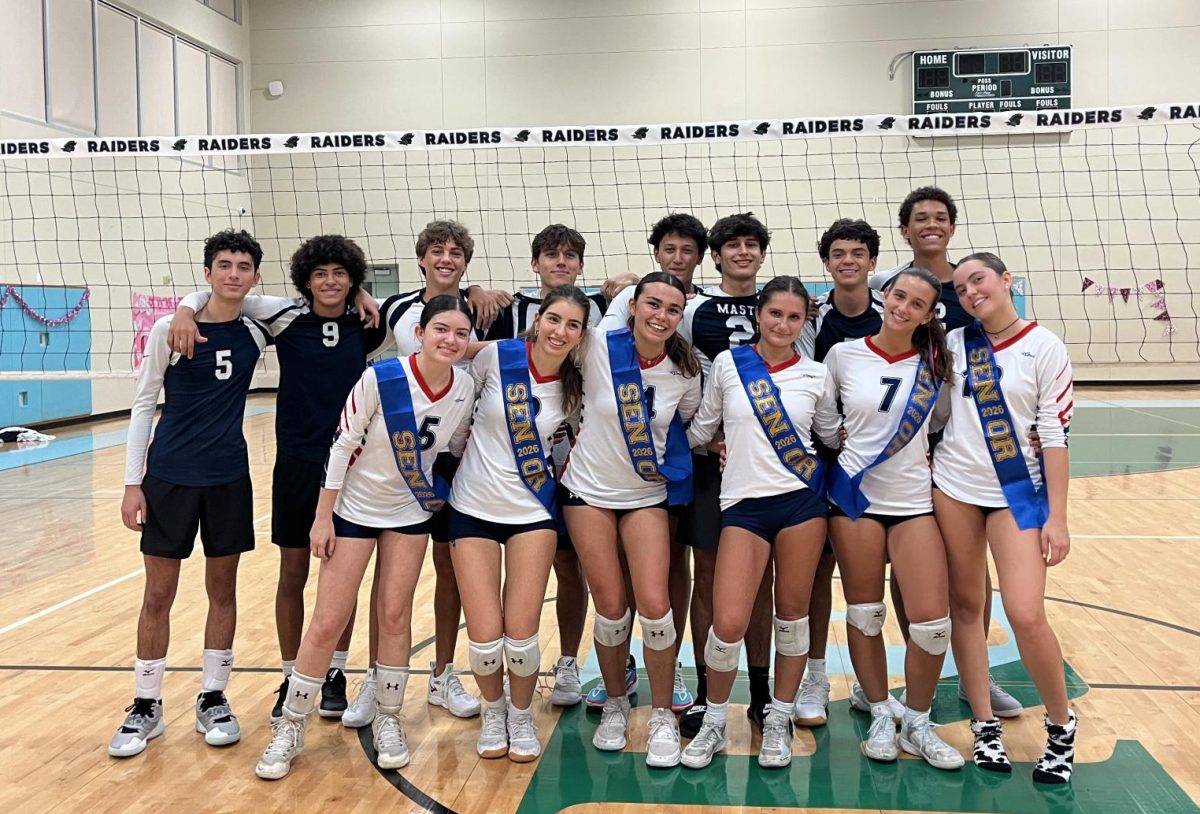 Seniors celebrate during their volleyball Senior Night event. 